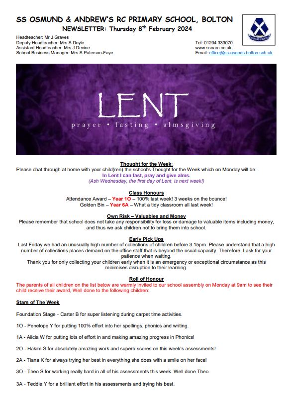 SS Osmund & Andrew's RCP School - Newsletters